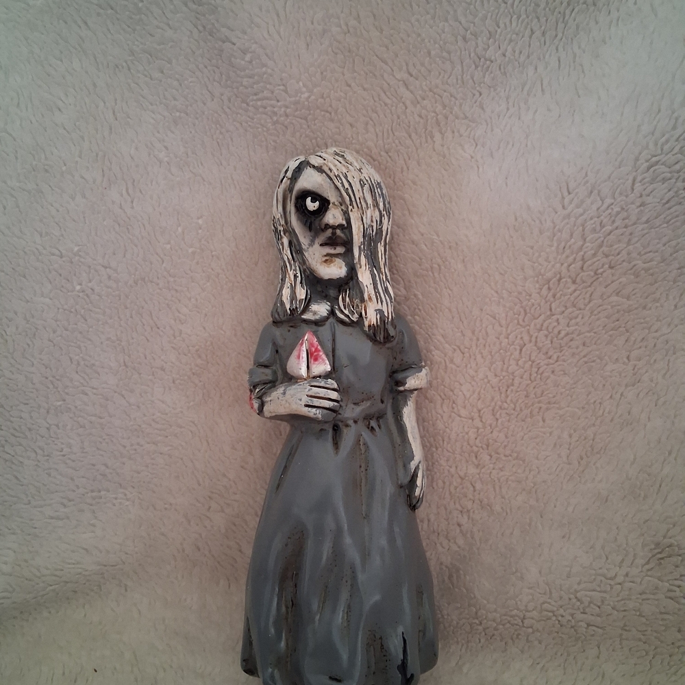 Creepy Gray Figurine with Red Accent Mini Garden Gnome